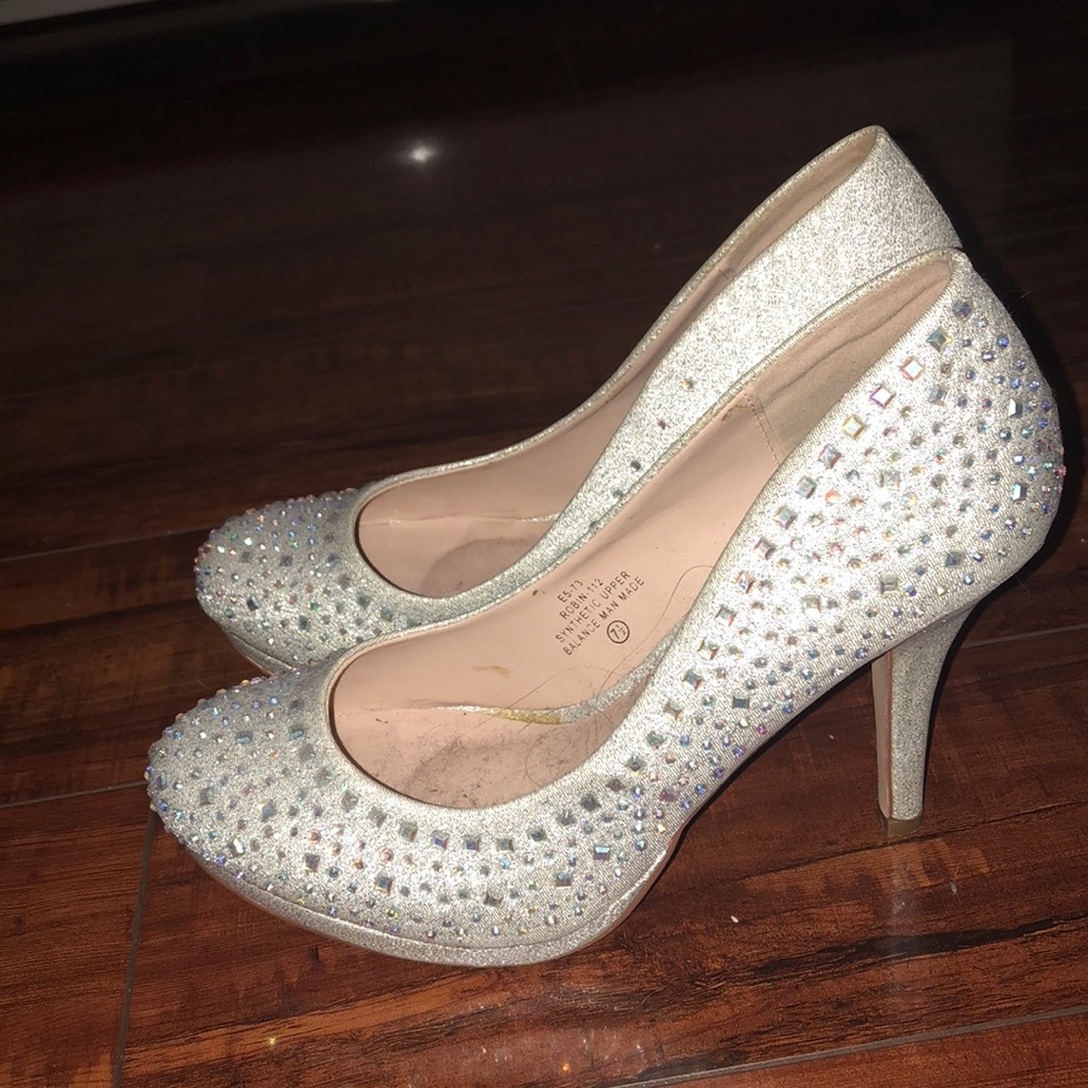 Silver rhinestone heels